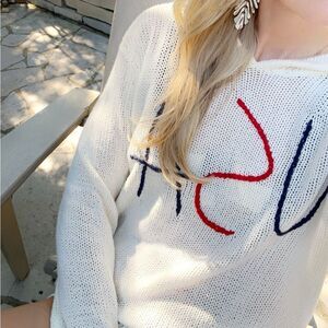 Vintage Havana ivory red white blue USA hooded sweater medium m